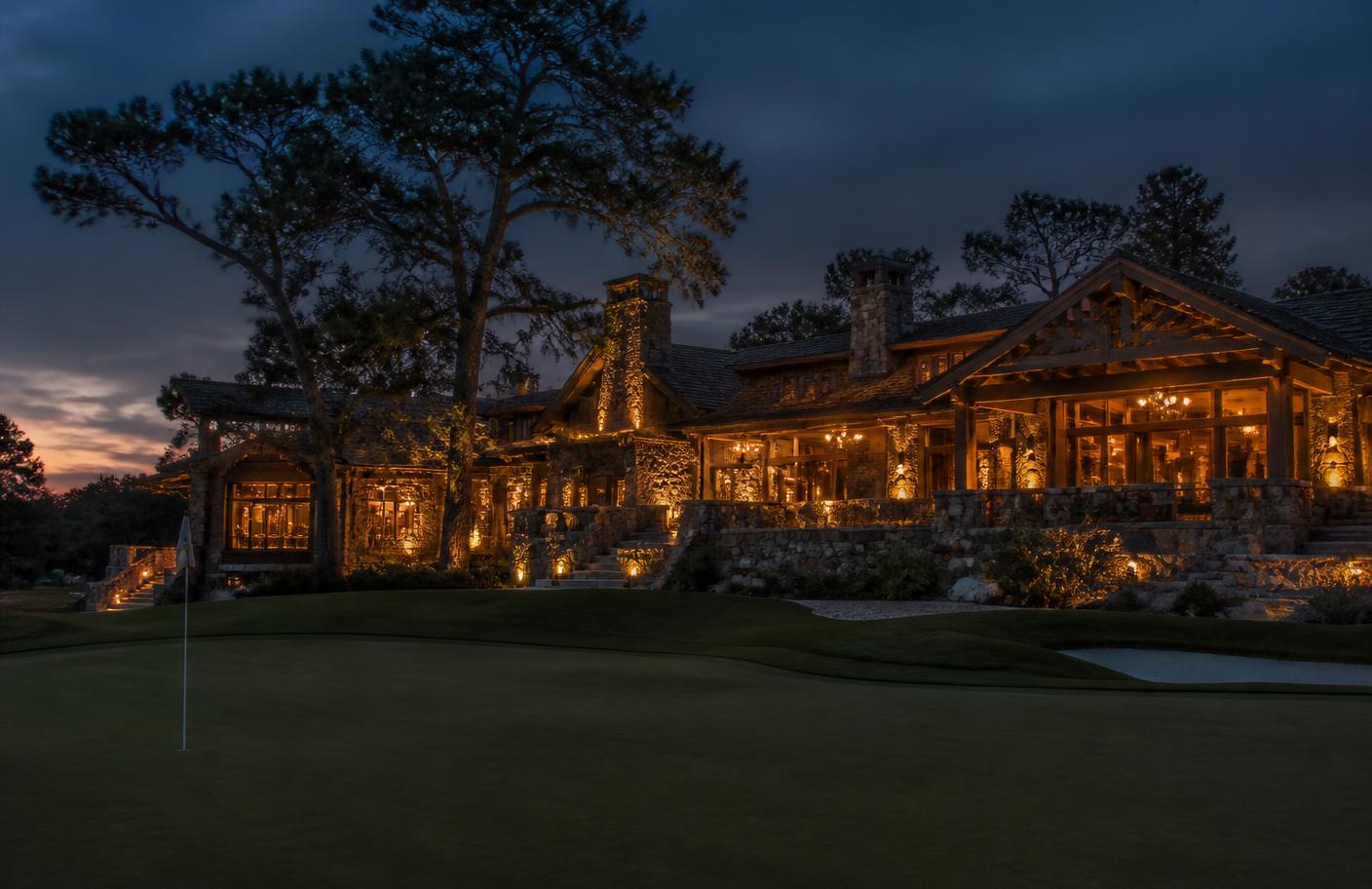 Bent House private clubhouse at dusk